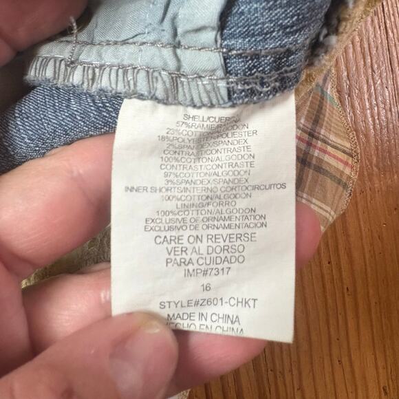 Jolt 90s jean tiered yellow plaid floral fabric shorts lined skort SIZE 16 - Picture 2 of 5